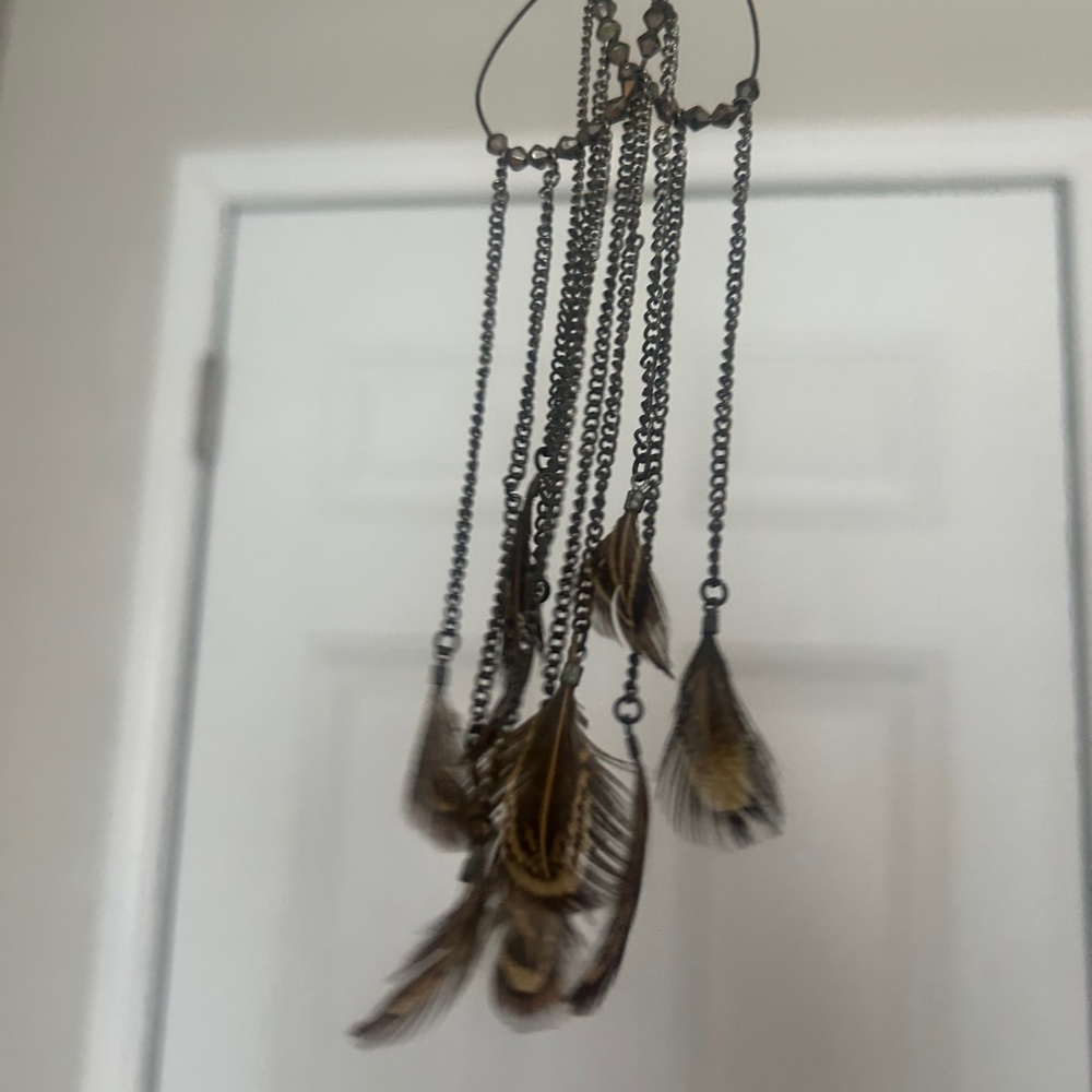 Boho Feather Dangle Earrings - Brown/Black